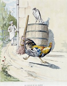 El halcón y el capón en "Fábulas de La Fontaine", ilustrado por Auguste Vimar (1851-1916), Tours, en A, Mame & Fils de Auguste Vimar