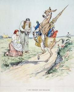 El burro portador de reliquias en “Fábulas de La Fontaine”, ilustrado por Auguste Vimar (1851-1916), Tours, en A, Mame & Fils de Auguste Vimar