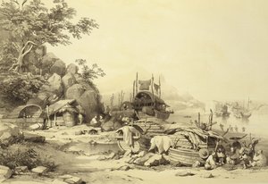 Barcos casa en la bahía de Cowloon, lámina 6 de Bocetos de China, grabado por Eugene Ciceri, 1842 de Auguste after Borget