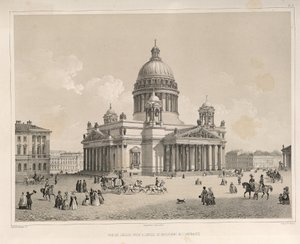 Catedral de San Isaac vista desde el Prospekt Admiralteysky. De: La construcción de la Catedral de San Isaac, 1845 de Auguste de Montferrand