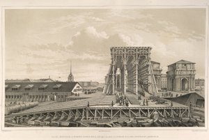 La primera columna en la construcción De: La construcción de la Catedral de San Isaac, 1845 de Auguste de Montferrand