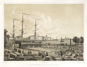 Descargando dos columnas en el Almirantazgo De: La construcción de la Catedral de San Isaac, 1845