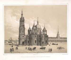 Vista de la Catedral de San Isaac en la época de Catalina II, de: La construcción de la Catedral de San Isaac, 1845 de Auguste de Montferrand