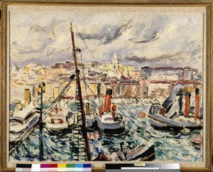 Remolcadores en el puerto de Marsella (pintura) de Augustin Carrera
