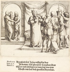 Cristo es burlado, y Caifás rasga sus vestiduras, 1549 de Augustin Hirschvogel
