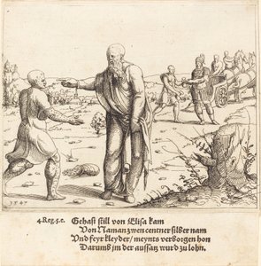 Eliseo castiga a Giezi con la lepra de Naamán de Augustin Hirschvogel