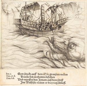Jonás en la ballena de Augustin Hirschvogel
