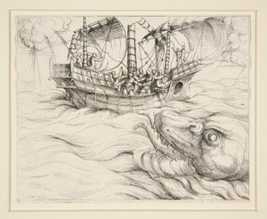 Jonah tragada por la ballena de Augustin Hirschvogel