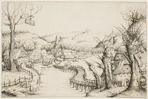 Paisaje con un Puente de Madera Curvado de Augustin Hirschvogel