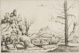 Paisaje con una Fortaleza en una Colina de Augustin Hirschvogel