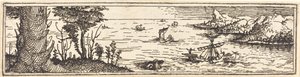 Paisaje con un Lago y Veleros de Augustin Hirschvogel
