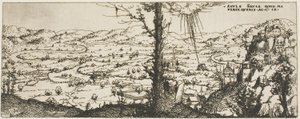 Paisaje con un Árbol en el Centro del Primer Plano de Augustin Hirschvogel
