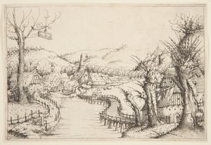Paisaje con un puente de madera serpenteante de Augustin Hirschvogel