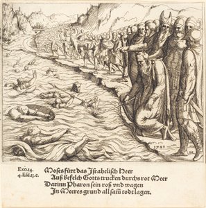 Moisés cerrando el Mar Rojo de Augustin Hirschvogel
