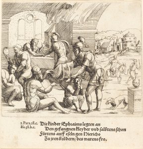 Los hombres de Efraín cuidan a sus cautivos y los devuelven a Jericó de Augustin Hirschvogel