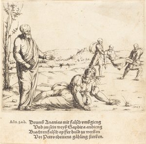 El castigo de Ananías y Safira, 1549 de Augustin Hirschvogel