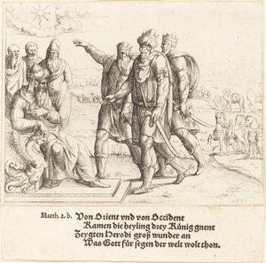 Los tres reyes cuentan a Herodes sobre el nacimiento de Cristo de Augustin Hirschvogel