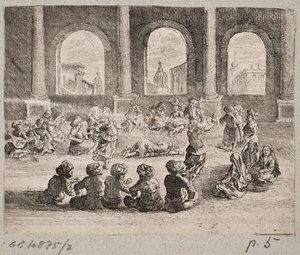 Interior de palacio oriental con una compañía entretenida por bailarines de Augustin John
