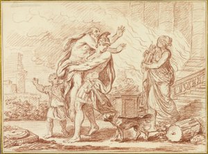 Eneas huyendo con Anquises de las ruinas de Troya de Augustin Pajou