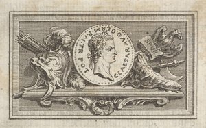 Medalla con retrato de Calígula en el 6º libro, de Tibère ou les six premi..., publicado en 1768 de Augustin de Saint Aubin