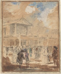 Desfile (Una procesión teatral en París) de Augustin de Saint Aubin