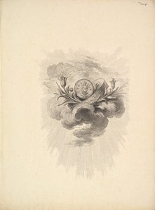 Viñeta con una medalla que representa a Harpócrates y flores de loto, Volumen I, Página 12, de D... de Augustin de Saint Aubin