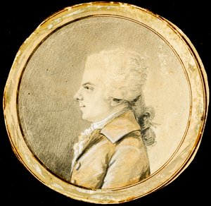 Wolfgang Amadeus Mozart - Augustin de Saint-Aubin (1736-1807). Sanguina, tiza negra y color blanco sobre papel, ca 1778. Dimensión: D 13,8 cm. Colección Privada