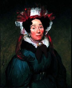 Retrato de una dama con un gorro rojo y blanco de Augustine Cochet St. Omer