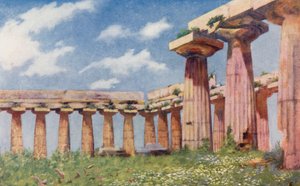 Basílica de Paestum (litografía en color) de Augustine Fitzgerald