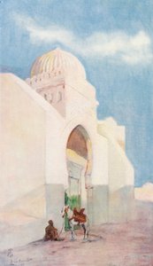 Entrada de la mezquita de Sidi Okbar, Kairuán (litografía en color)