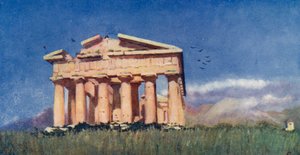 Templo de Poseidón, Paestum (litografía en color)