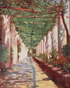Terraza del Hotel Cappucini, Amalfi, en pleno verano (litografía en color) de Augustine Fitzgerald