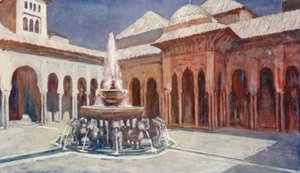 El Patio de los Leones, La Alhambra (litografía en color) de Augustine Fitzgerald