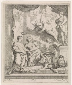 Hombre y mujer ante un altar coronado por el amor de Augustinus Terwesten (I)