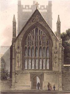 Exterior del Merton College, frente a la ventana norte de la capilla, ilustración de la 