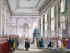 El Gran Salón del Banco de Inglaterra, Ciudad de Londres, 1809, con clientes y empleados