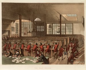 La oficina de correos, c. 1808 de Augustus Charles Pugin, Thomas Rowlandson