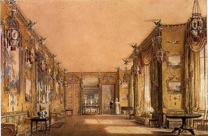 Interior del Salón Amarillo en el Pabellón de Brighton, c.1820 de Augustus Charles Pugin