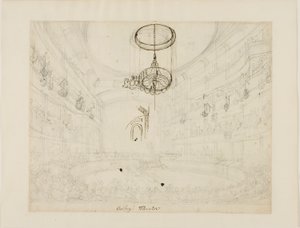 Estudio para el teatro de Astley (anverso); Estudio para los cristaleros del anfiteatro de Astley (reverso) de Augustus Charles Pugin