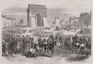 Tropas alemanas entrando en París después del fin de la Guerra Franco-Prusiana de Augustus J. Beck