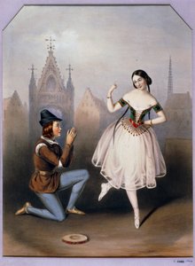 Carlotta Grisi como Esmeralda y Jules Perrot como Gringoire - La Esmeralda, ballet en 3 actos ... (litografía)