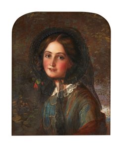 The Lace Bonnet (óleo sobre tabla) de Augustus Leopold (manner of) Egg