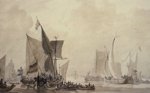 Escena marina con barcos holandeses de Augustus Wall Callcott