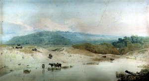 Vista en Yorkshire, río y ganado de Augustus Wall Callcott