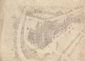 Boceto de una iglesia y un monasterio góticos de Augustus Welby Northmore Pugin