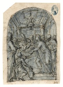 La Presentación en el Templo (tiza con pluma y tinta, aguada y realce blanco sobre papel) de Aurelio (attr. to) Luini