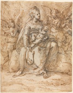 Madonna y el Niño con ángeles, finales del siglo XVI de Aurelio Luini