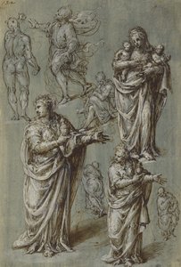 Hoja de Estudios de Varias Figuras de Aurelio Luini