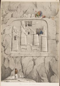 Escultura de roca asiria (Bavian), de Monumentos de Nínive, pub. 1849 (grabado)