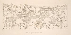Guerreros asirios en batalla, de Monumentos de Nínive, pub. 1849 de Austen Henry Layard